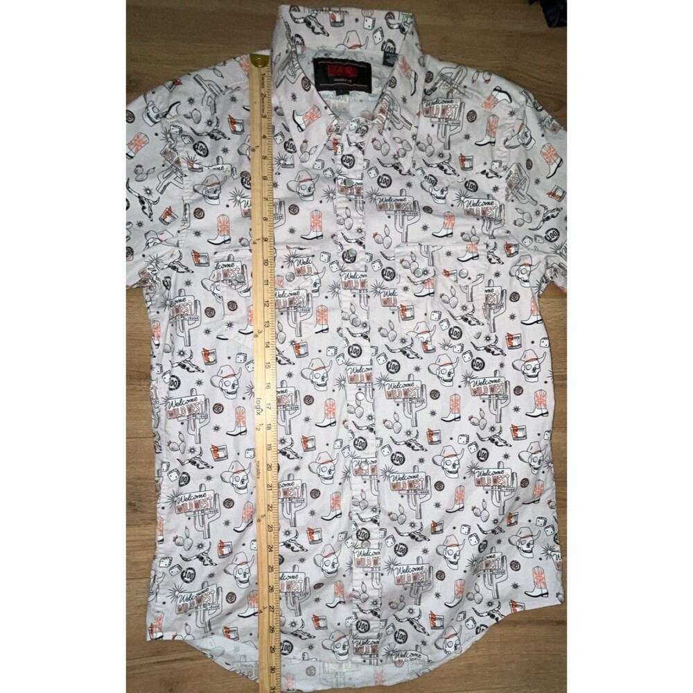 Men’s Rock & Roll Skeleton Wild West Western Pearl Button Down Shirt Large SS - Picture 5 of 7